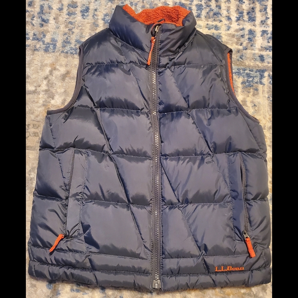 L.L. Bean Kids Navy and Orange Puffer Vest